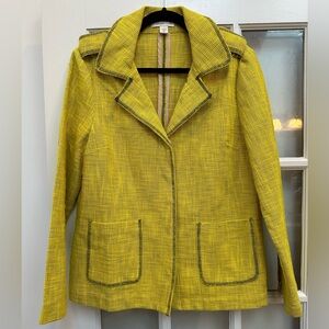Coldwater Creek Textured Plaid Blazer Jacket Size 10 Snap Front Bright Mustard